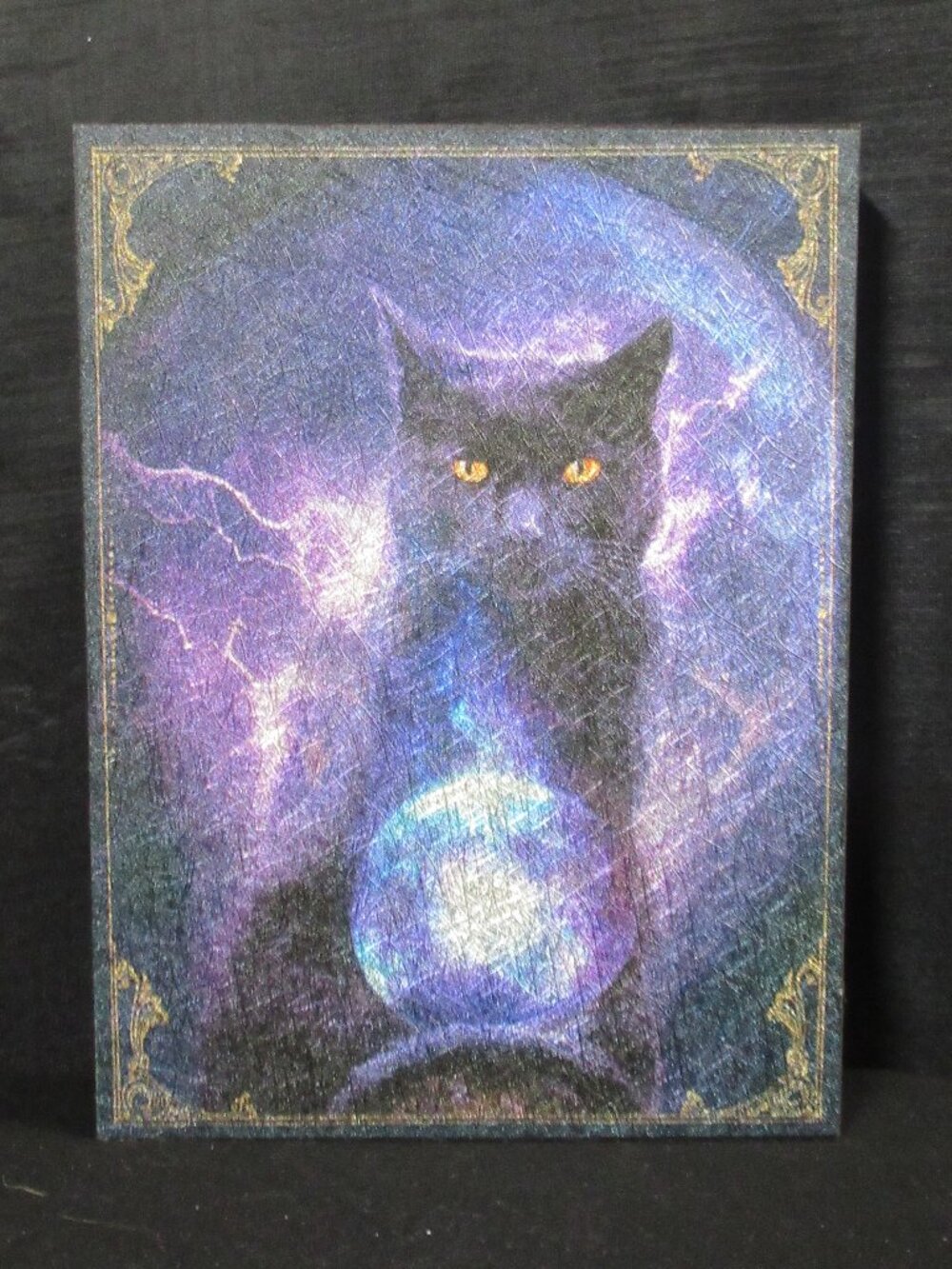 Spooky Cat and Crystal Ball Wood Table Decor